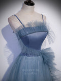 vigocouture-Blue Spaghetti Strap Sparkly Tulle Prom Dress 20902-Prom Dresses-vigocouture-