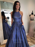 vigocouture-Sparkly Lace Spaghetti Strap A-Line Prom Dress 20854-Prom Dresses-vigocouture-Blue-US2-