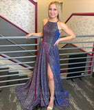 vigocouture-Sparkly Lace Spaghetti Strap A-Line Prom Dress 20856-Prom Dresses-vigocouture-