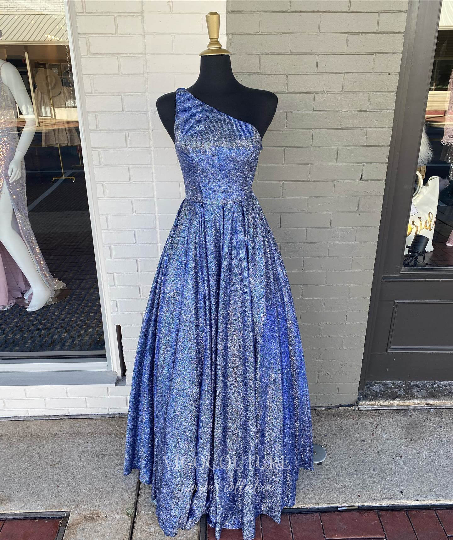 Blue Sparkly Satin Prom Dresses One Shoulder Evening Dress 21886-Prom Dresses-vigocouture-Blue-US2-vigocouture