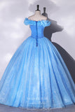 Blue Sparkly Tulle Off the Shoulder Quinceanera Dress 22328-Prom Dresses-vigocouture-Blue-Custom Size-vigocouture