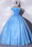 Blue Sparkly Tulle Off the Shoulder Quinceanera Dress 22328-Prom Dresses-vigocouture-Blue-Custom Size-vigocouture