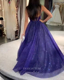 vigocouture-Blue Sparkly Tulle Prom Dresses Spaghetti Strap A-Line Evening Dress 21723-Prom Dresses-vigocouture-