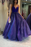vigocouture-Blue Sparkly Tulle Prom Dresses Spaghetti Strap A-Line Evening Dress 21723-Prom Dresses-vigocouture-Blue-US2-