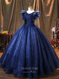 vigocouture-Blue Sparkly Tulle Quinceanera Dresses Beaded Princess Dresses 21368-Prom Dresses-vigocouture-