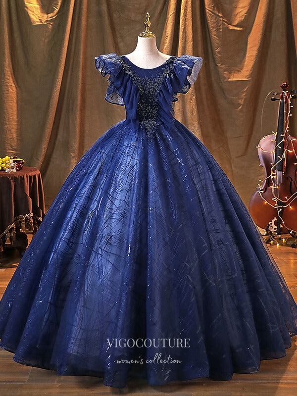 vigocouture-Blue Sparkly Tulle Quinceanera Dresses Beaded Princess Dresses 21368-Prom Dresses-vigocouture-Blue-US2-