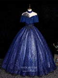 vigocouture-Blue Sparkly Tulle Quinceanera Dresses Lace Applique Princess Dresses 21416-Prom Dresses-vigocouture-Blue-Custom Size-