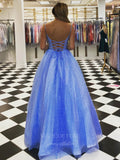 vigocouture-Blue Sparkly Tulle Spaghetti Strap Prom Dress 20995-Prom Dresses-vigocouture-