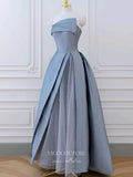 vigocouture-Blue Strapless Prom Dresses Satin Formal Dresses 21171-Prom Dresses-vigocouture-