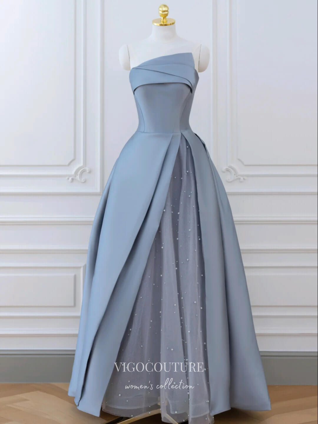 vigocouture-Blue Strapless Prom Dresses Satin Formal Dresses 21171-Prom Dresses-vigocouture-Blue-Custom Size-