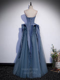 vigocouture-Blue Strapless Sparkly Tulle Prom Dress 20894-Prom Dresses-vigocouture-
