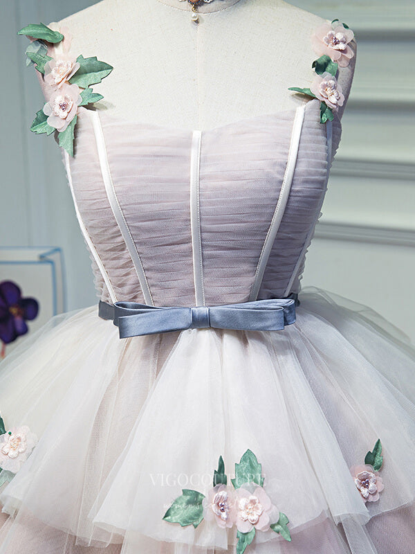 vigocouture-Blush 3D Flower Homecoming Dresses Spaghetti Strap Dama Dresses hc092-Prom Dresses-vigocouture-