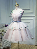 Blush 3D Flower  Homecoming Dresses Spaghetti Strap Dama Dresses hc092