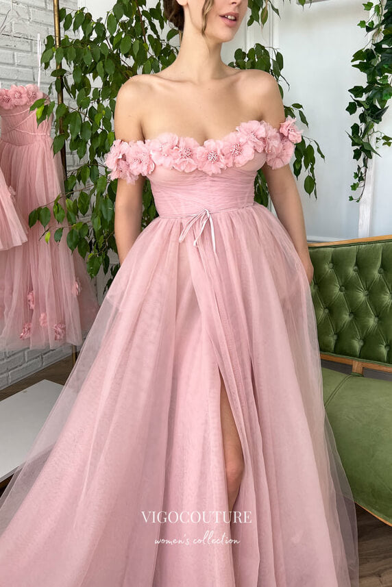 vigocouture-Blush 3D Flower Prom Dresses Off the Shoulder Formal Dresses 21577-Prom Dresses-vigocouture-