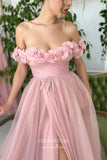 vigocouture-Blush 3D Flower Prom Dresses Off the Shoulder Formal Dresses 21577-Prom Dresses-vigocouture-