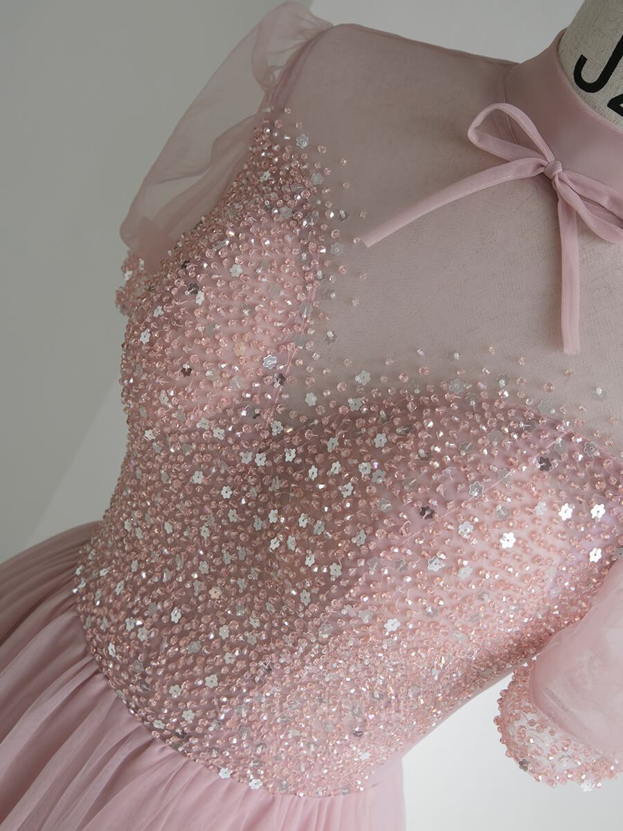 vigocouture-Blush Beaded High Neck Prom Dress 20652-Prom Dresses-vigocouture-