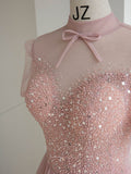 vigocouture-Blush Beaded High Neck Prom Dress 20652-Prom Dresses-vigocouture-