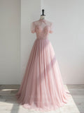 vigocouture-Blush Beaded High Neck Prom Dress 20652-Prom Dresses-vigocouture-Blush-US2-