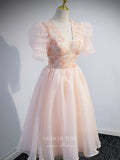 vigocouture-Blush Beaded Homecoming Dresses Floral Short Prom Dresses 21333-Prom Dresses-vigocouture-