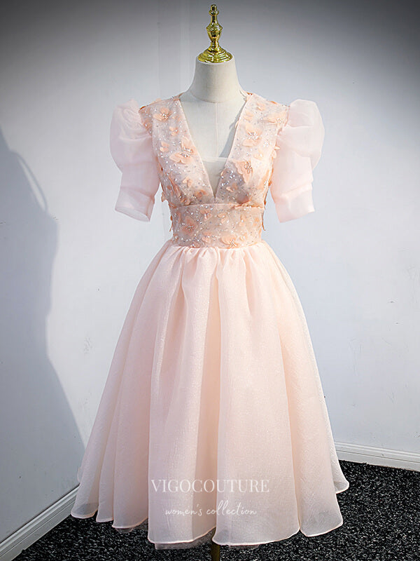 vigocouture-Blush Beaded Homecoming Dresses Floral Short Prom Dresses 21333-Prom Dresses-vigocouture-Blush-US2-