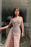 Blush Beaded Mermaid Prom Dress with One Shoulder 22239-Prom Dresses-vigocouture-Blush-US2-vigocouture