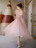 vigocouture-Blush Beaded Prom Dress 2022 High Neck Prom Gown-Prom Dresses-vigocouture-