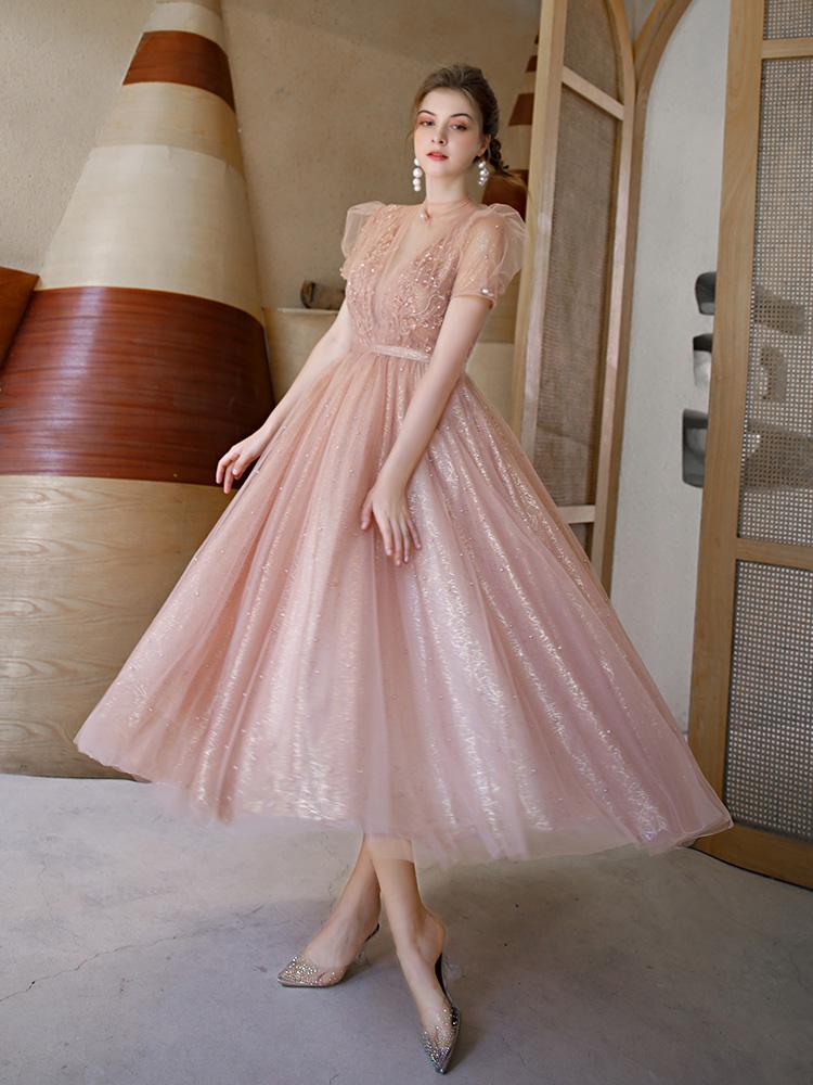 vigocouture-Blush Beaded Prom Dress 2022 High Neck Prom Gown-Prom Dresses-vigocouture-Blush-US2-