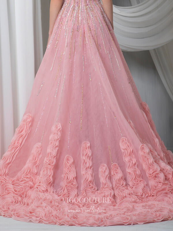 vigocouture-Blush Beaded Prom Dresses Off the Shoulder Formal Dresses 21507-Prom Dresses-vigocouture-