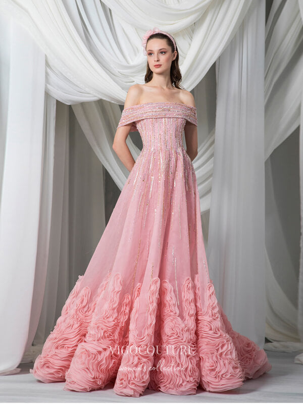 vigocouture-Blush Beaded Prom Dresses Off the Shoulder Formal Dresses 21507-Prom Dresses-vigocouture-Blush-US2-