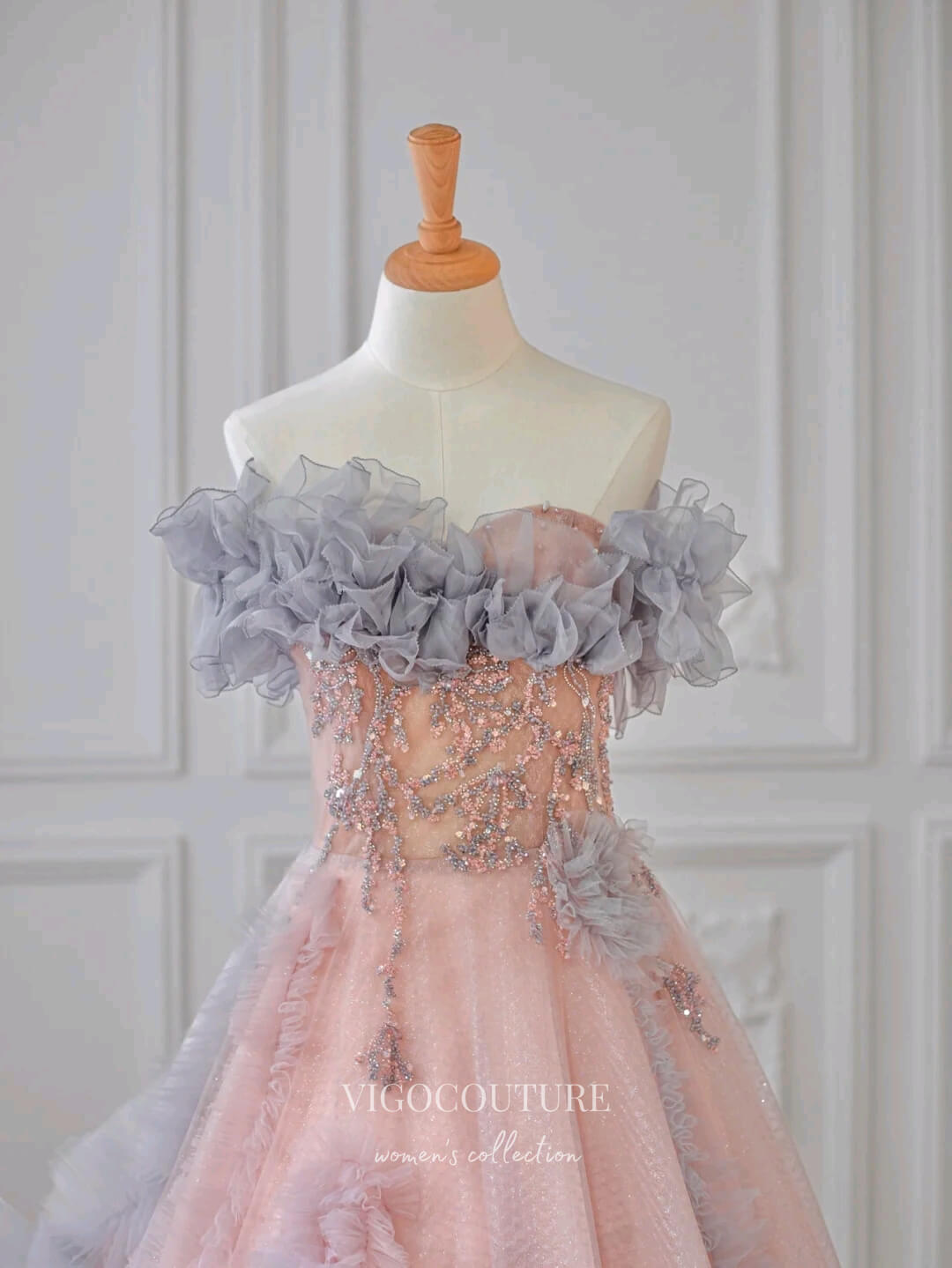 vigocouture-Blush Beaded Prom Dresses Strapless Formal Dresses 21159-Prom Dresses-vigocouture-