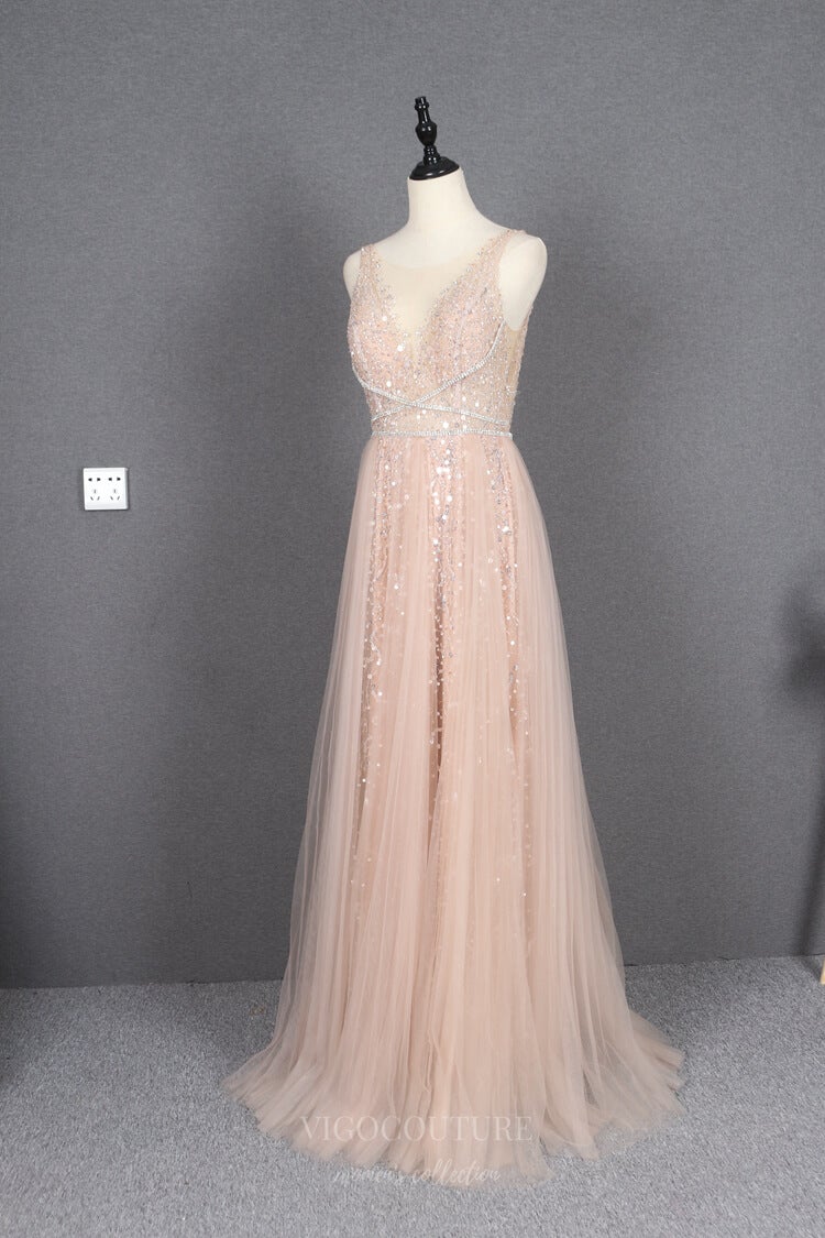 vigocouture-Blush Beaded Removable Cape Prom Dress 20753-Prom Dresses-vigocouture-