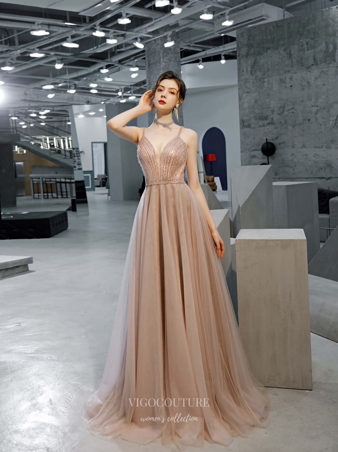 vigocouture-Blush Beaded Spaghetti Strap Prom Dress 20223-Prom Dresses-vigocouture-Blush-US2-