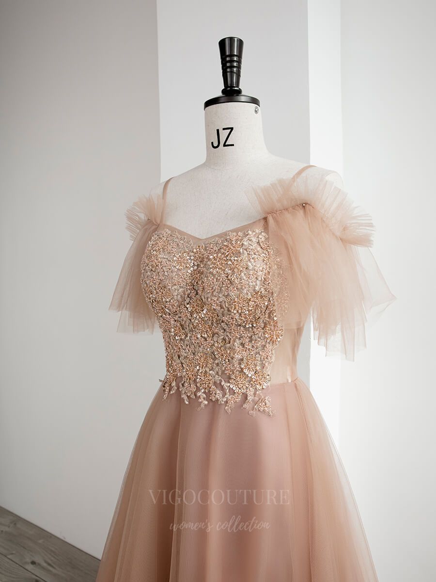 vigocouture-Blush Beaded Spaghetti Strap Prom Dress 20651-Prom Dresses-vigocouture-