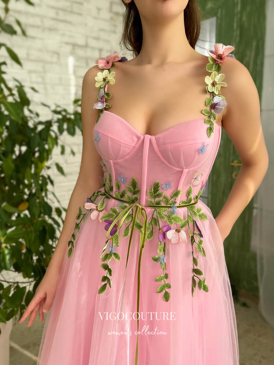 vigocouture-Blush Floral Hoco Dresses Spaghetti Strap Maxi Dresses hc162-Prom Dresses-vigocouture-