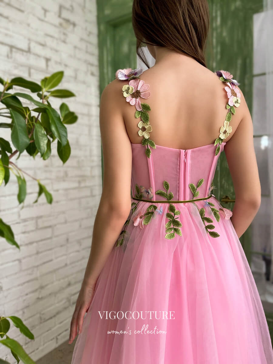 vigocouture-Blush Floral Hoco Dresses Spaghetti Strap Maxi Dresses hc162-Prom Dresses-vigocouture-
