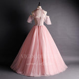 vigocouture-Blush High Neck Sweet 16 Dresses Lace Applique Ball Gown 20480-Prom Dresses-vigocouture-
