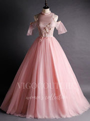 Blush High Neck Sweet 16 Dresses Lace Applique Ball Gown 20480