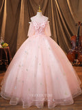 vigocouture-Blush Lace Applique Quinceanera Dresses Sparkly Tulle Sweet 15 Dresses 21370-Prom Dresses-vigocouture-Blush-Custom Size-