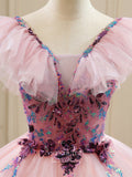 vigocouture-Blush Lace Applique Quinceanera Dresses Sparkly Tulle Sweet 16 Dresses 21393-Prom Dresses-vigocouture-
