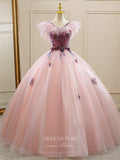 vigocouture-Blush Lace Applique Quinceanera Dresses Sparkly Tulle Sweet 16 Dresses 21393-Prom Dresses-vigocouture-Blush-Custom Size-