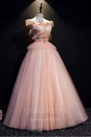 Blush Lace Applique Sweet 16 Dresses Off the Shoulder Ball Gown 20459