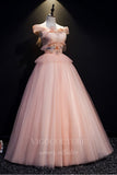vigocouture-Blush Lace Applique Sweet 16 Dresses Off the Shoulder Ball Gown 20459-Prom Dresses-vigocouture-Blush-Custom Size-