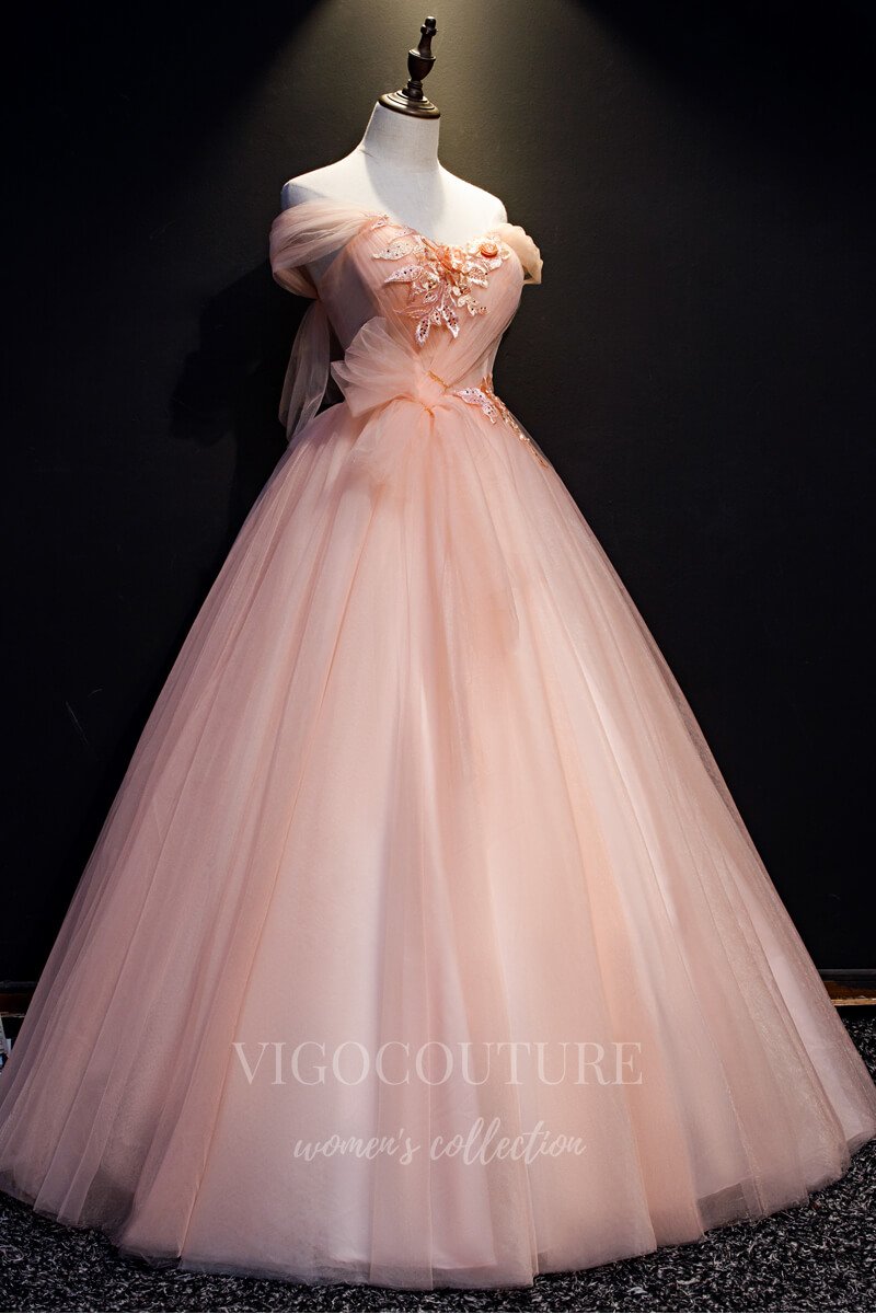 vigocouture-Blush Lace Applique Sweet 16 Dresses Off the Shoulder Ball Gown 20460-Prom Dresses-vigocouture-Blush-Custom Size-