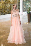 vigocouture-Blush Pink Lace Applique Prom Dresses One Shoulder A-Line Evening Dress 21720-Prom Dresses-vigocouture-Blush-US2-