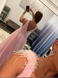 vigocouture-Blush Pink Prom Dresses Plunging V-Neck Evening Dress 21766-Prom Dresses-vigocouture-