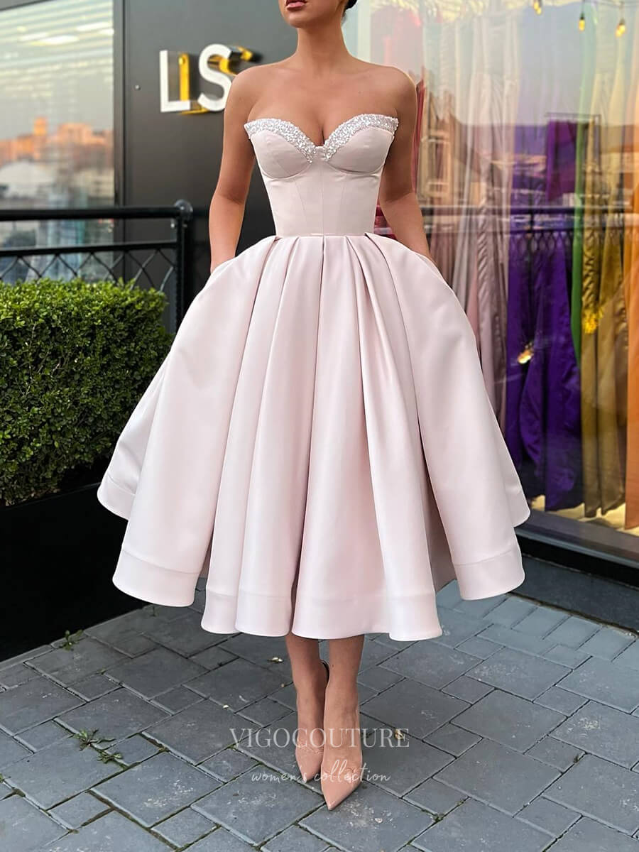 vigocouture-Blush Pink Tea-Length Prom Dresses Sweetheart Neck Satin Homecoming Dress 21808-Prom Dresses-vigocouture-Blush-US2-