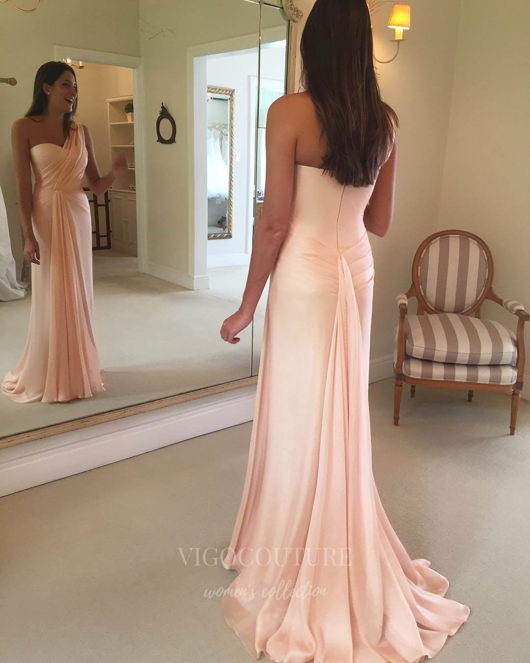 vigocouture-Blush Pleated Stretchy Jersey One Shoulder Prom Dress 21000-Prom Dresses-vigocouture-