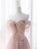 Blush Pleated Tulle Prom Dresses Off the Shoulder Formal Dress 22058-Prom Dresses-vigocouture-Blush-US2-vigocouture