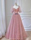 vigocouture-Blush Short Sleeve Prom Dress 20673-Prom Dresses-vigocouture-Blush-US2-