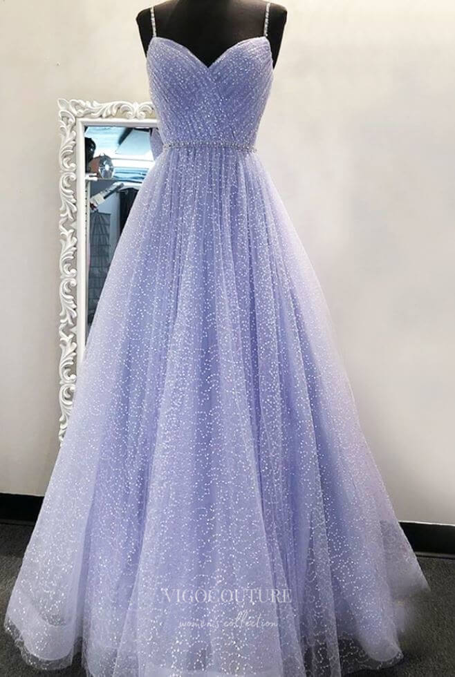 vigocouture-Blush Spaghetti Strap Prom Dresses Sparkly Tulle Evening Dress 21692-Prom Dresses-vigocouture-Lavender-US2-